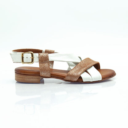 Figini - Sandali con Fasce Tubolari Tacco 2 cm in nappa bianca e cuoio - Figini Milano