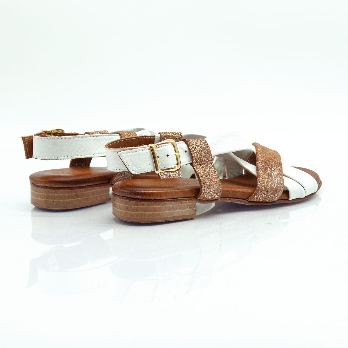 Figini - Sandali con Fasce Tubolari Tacco 2 cm in nappa bianca e cuoio - Figini Milano