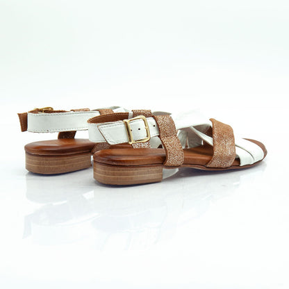 Figini - Sandali con Fasce Tubolari Tacco 2 cm in nappa bianca e cuoio - Figini Milano