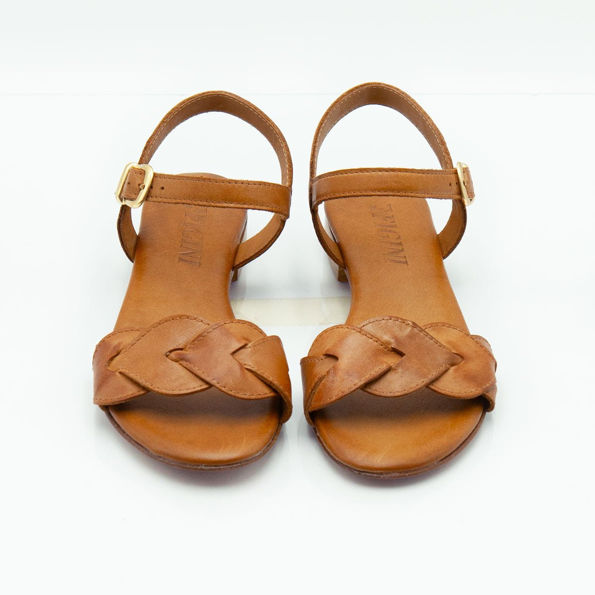 Figini - Sandali con fascia intrecciata in vitello cuoio - Figini Milano