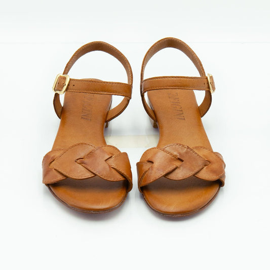 Figini - Sandali con fascia intrecciata in vitello cuoio - Figini Milano