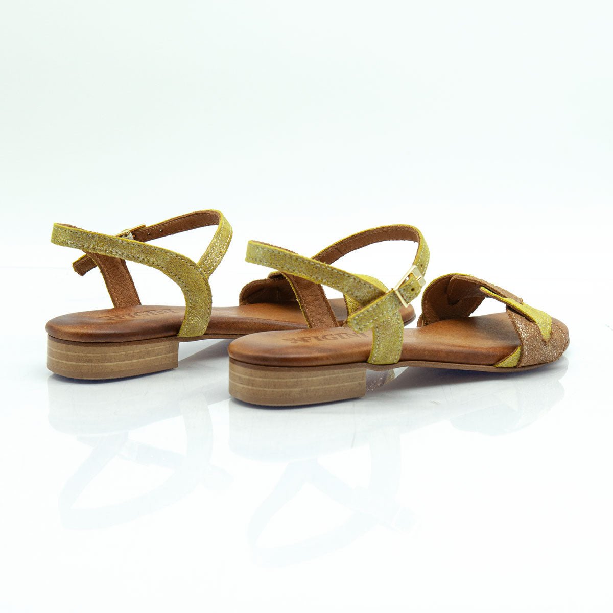 Figini - Sandali con Foglie Bicolori Tacco 2 cm in camoscio Cuoio Lime - Figini Milano