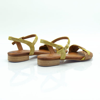 Figini - Sandali con Foglie Bicolori Tacco 2 cm in camoscio Cuoio Lime - Figini Milano
