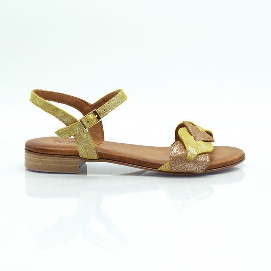 Figini - Sandali con Foglie Bicolori Tacco 2 cm in camoscio Cuoio Lime - Figini Milano