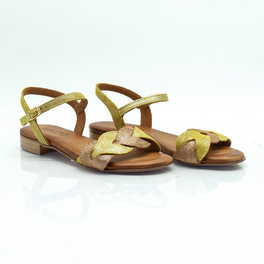 Figini - Sandali con Foglie Bicolori Tacco 2 cm in camoscio Cuoio Lime - Figini Milano