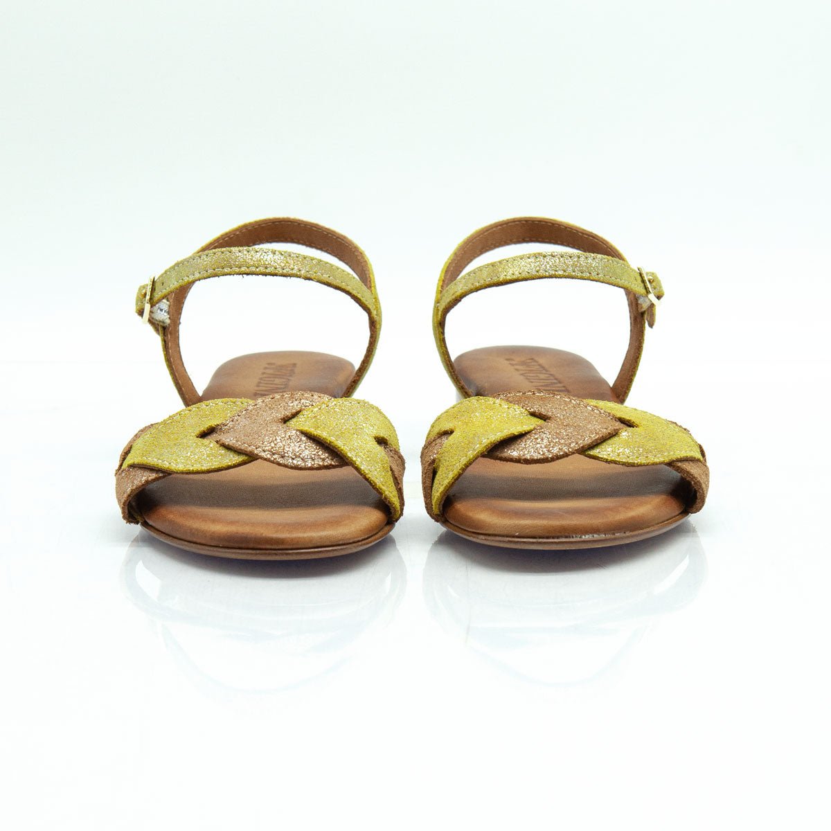 Figini - Sandali con Foglie Bicolori Tacco 2 cm in camoscio Cuoio Lime - Figini Milano