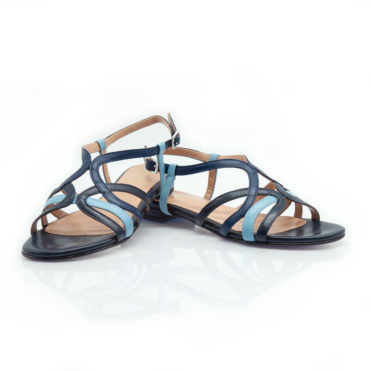 Figini - Sandali con listini intrecciati in nappa blu - Figini Milano