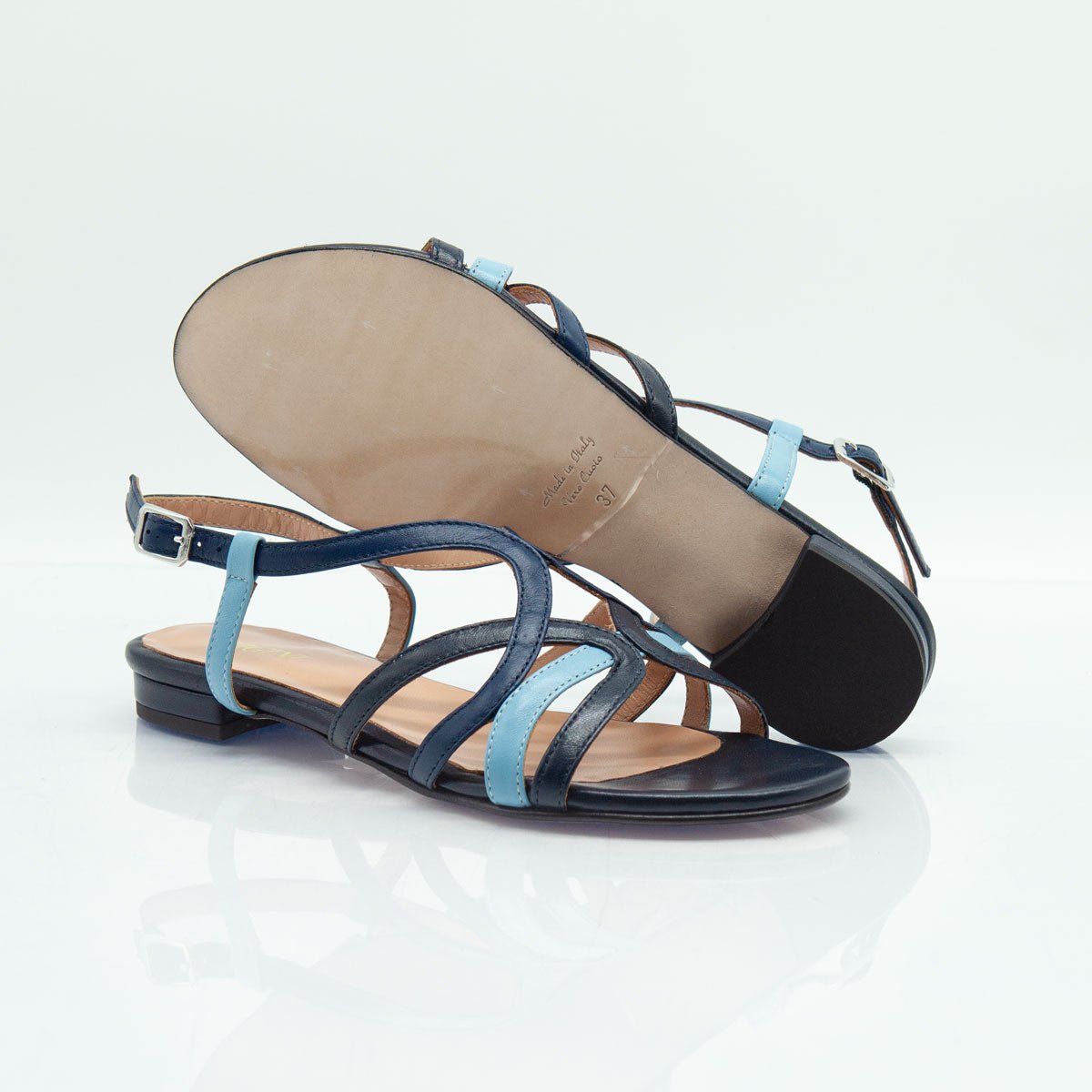 Figini - Sandali con listini intrecciati in nappa blu - Figini Milano