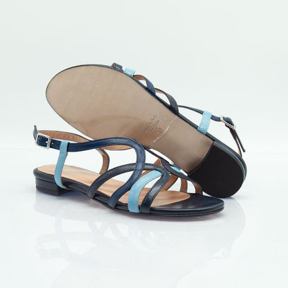 Figini - Sandali con listini intrecciati in nappa blu - Figini Milano