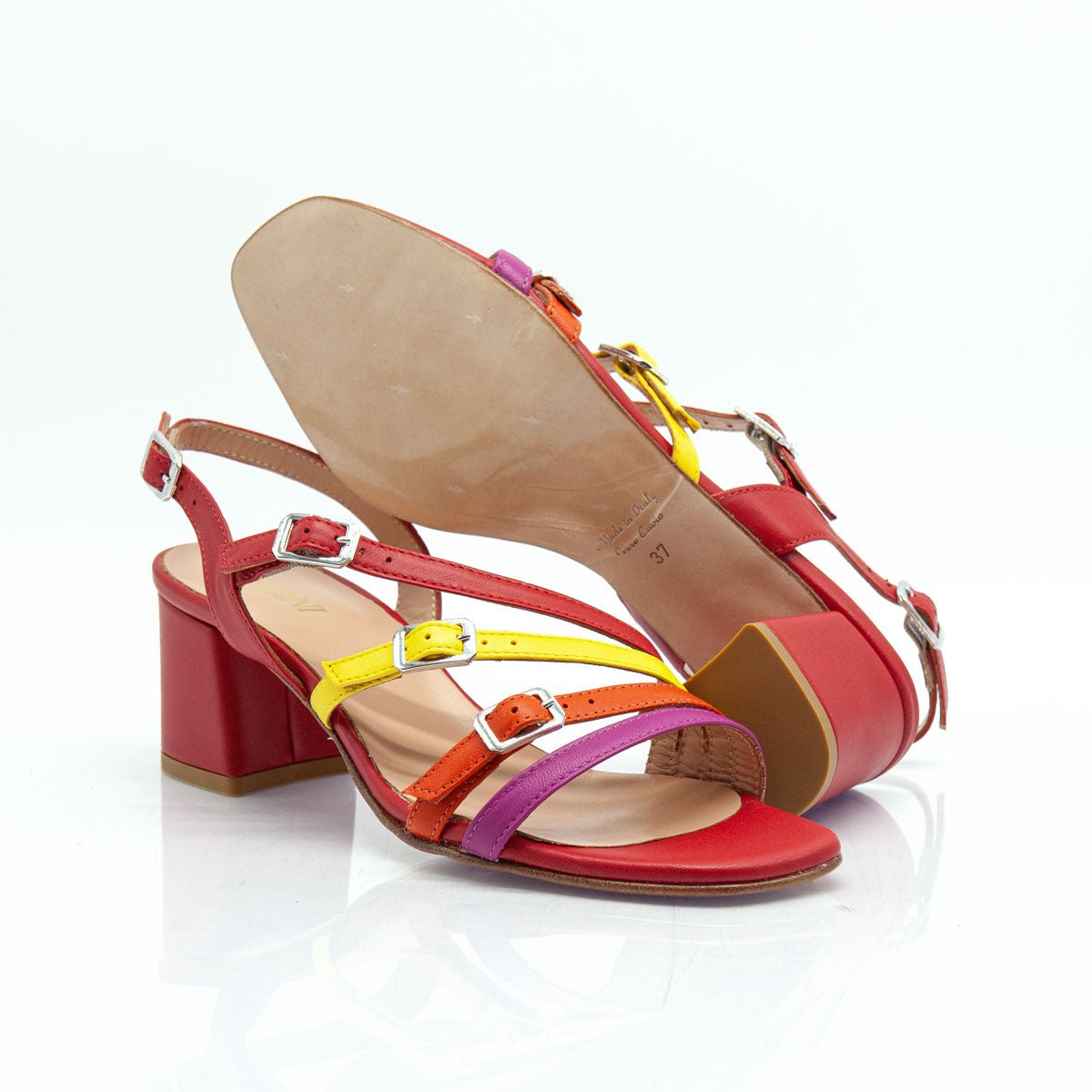 Figini - Sandali con Listini Regolabili Tacco 5 cm Rosso Multicolor - Figini Milano