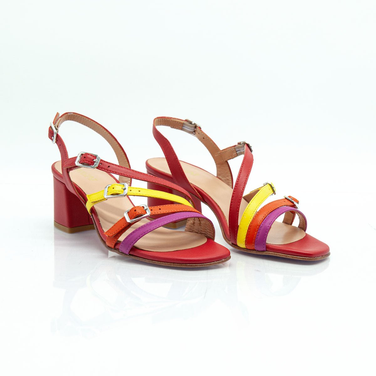 Figini - Sandali con Listini Regolabili Tacco 5 cm Rosso Multicolor - Figini Milano