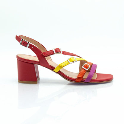 Figini - Sandali con Listini Regolabili Tacco 5 cm Rosso Multicolor - Figini Milano