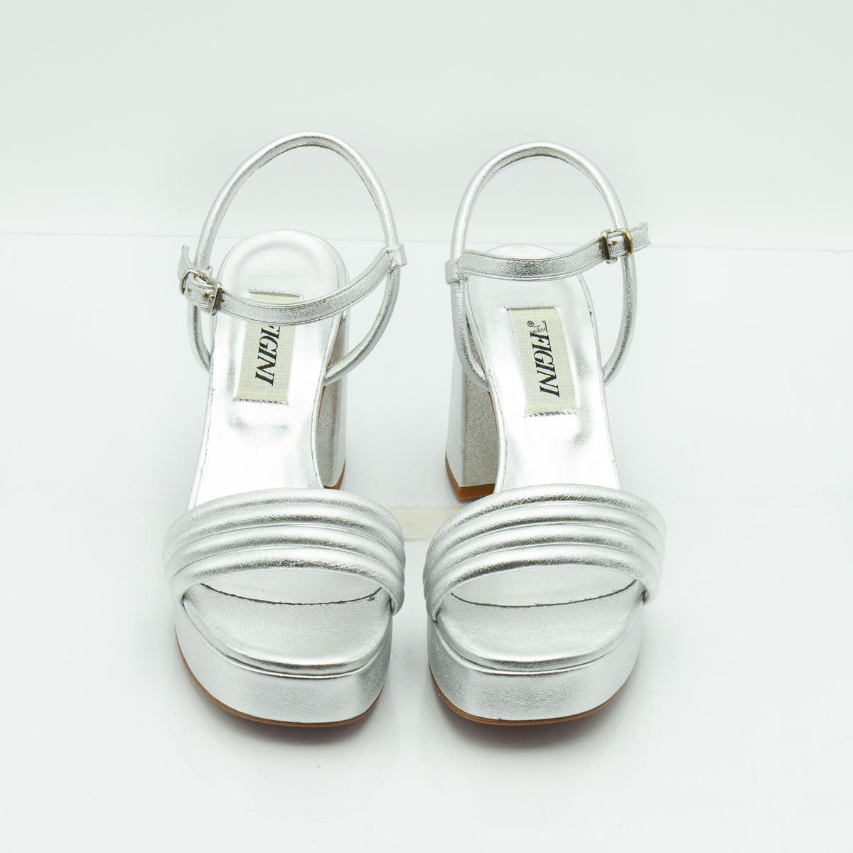 Figini - Sandali con plateau e tacco 8 cm in nappa laminata argento - Figini Milano