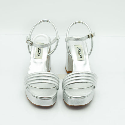 Figini - Sandali con plateau e tacco 8 cm in nappa laminata argento - Figini Milano