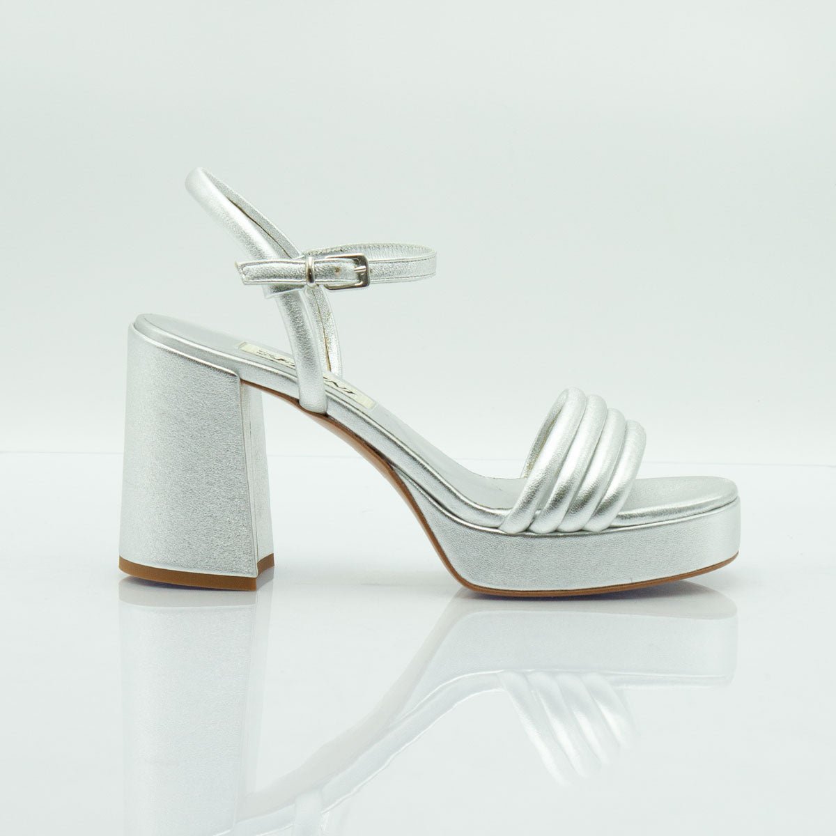 Figini - Sandali con plateau e tacco 8 cm in nappa laminata argento - Figini Milano