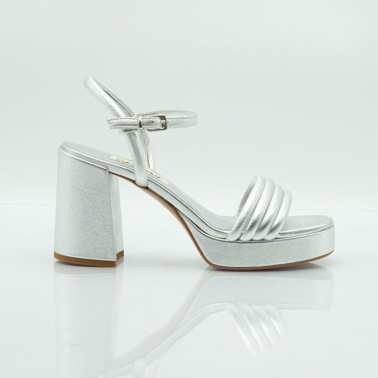 Figini - Sandali con plateau e tacco 8 cm in nappa laminata argento - Figini Milano