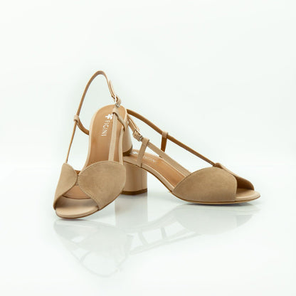 Figini - Sandali con tacco 5 cm in camoscio taupe - Figini Milano