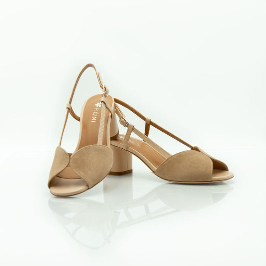 Figini - Sandali con tacco 5 cm in camoscio taupe - Figini Milano