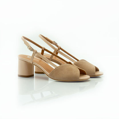 Figini - Sandali con tacco 5 cm in camoscio taupe - Figini Milano