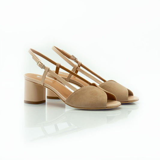 Figini - Sandali con tacco 5 cm in camoscio taupe - Figini Milano