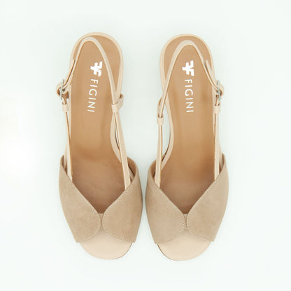 Figini - Sandali con tacco 5 cm in camoscio taupe - Figini Milano
