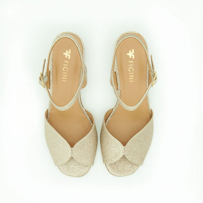 Figini - Sandali con tacco 5 cm in tessuto Platino - Figini Milano