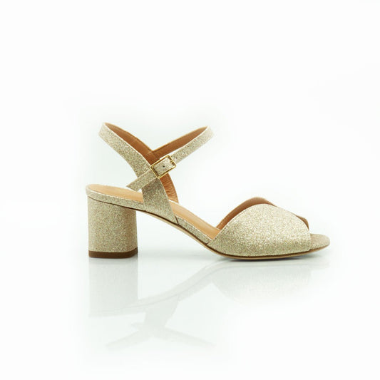 Figini - Sandali con tacco 5 cm in tessuto Platino - Figini Milano