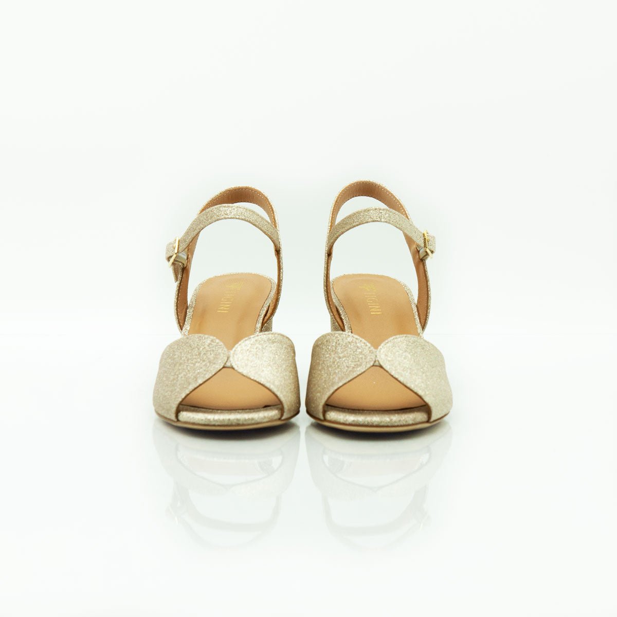 Figini - Sandali con tacco 5 cm in tessuto Platino - Figini Milano