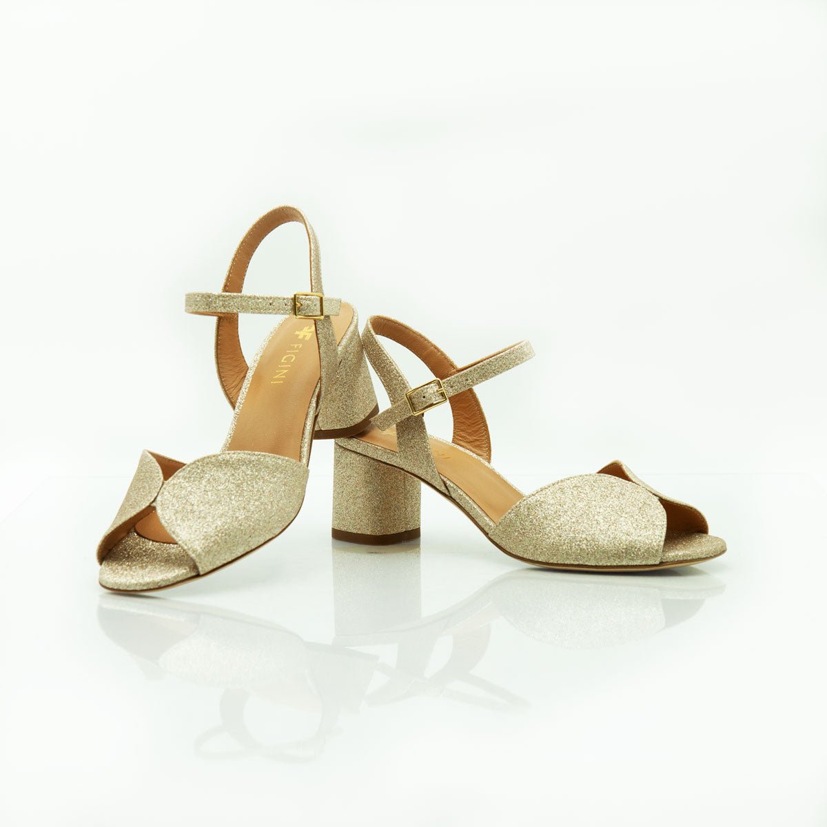 Figini - Sandali con tacco 5 cm in tessuto Platino - Figini Milano