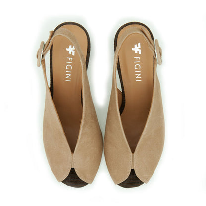 Figini - Sandali con tacco 7 cm in camoscio taupe - Figini Milano