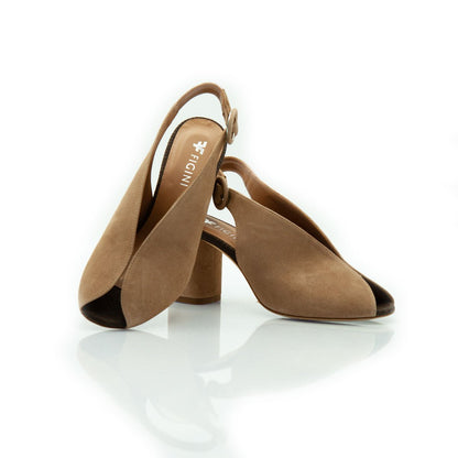 Figini - Sandali con tacco 7 cm in camoscio taupe - Figini Milano