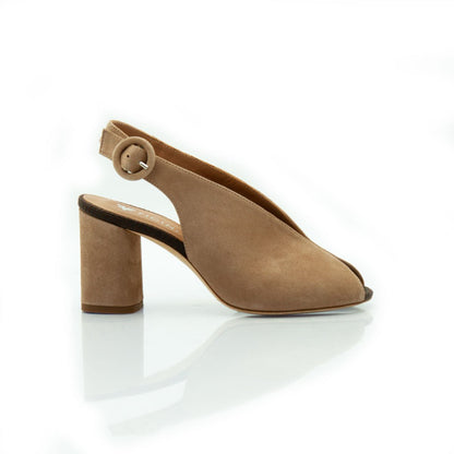 Figini - Sandali con tacco 7 cm in camoscio taupe - Figini Milano