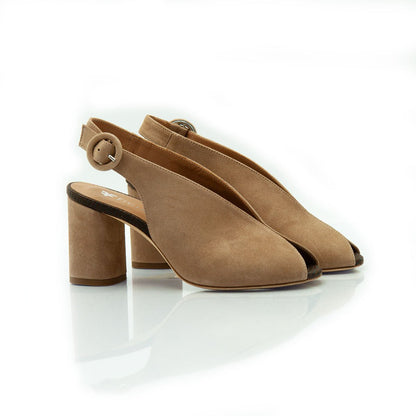 Figini - Sandali con tacco 7 cm in camoscio taupe - Figini Milano