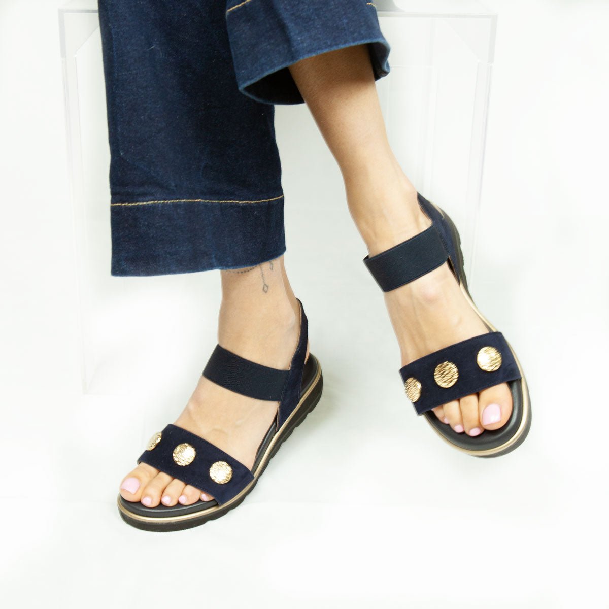 Figini - Sandali easy con zeppa in extralight in camoscio blu - Figini Milano