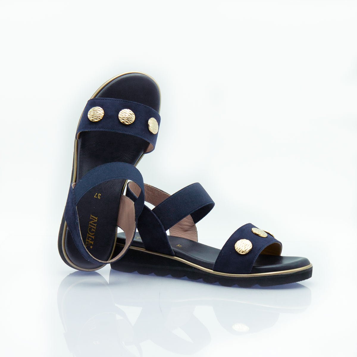 Figini - Sandali easy con zeppa in extralight in camoscio blu - Figini Milano