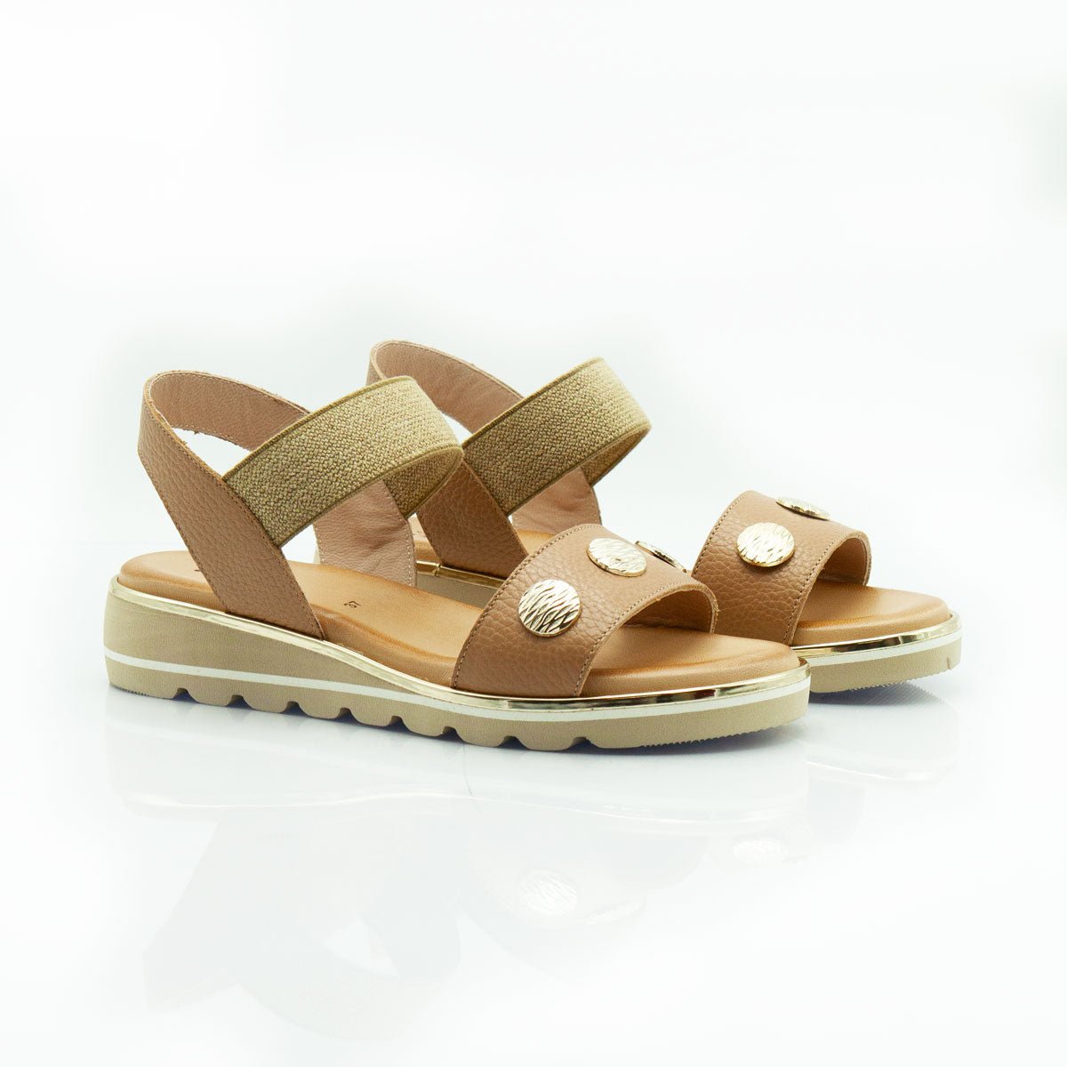 Figini - Sandali easy con zeppa in extralight in vitello cuoio - Figini Milano