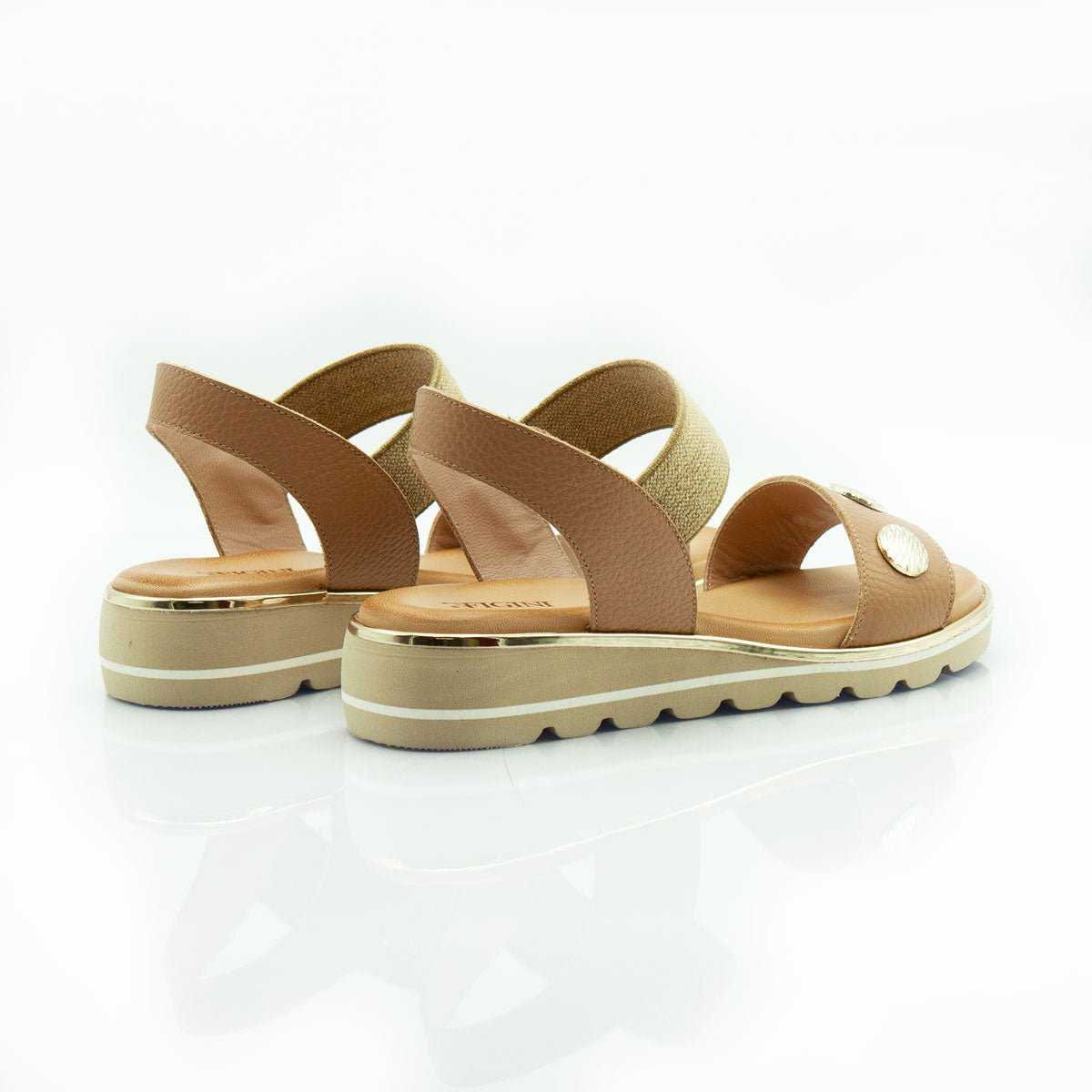 Figini - Sandali easy con zeppa in extralight in vitello cuoio - Figini Milano