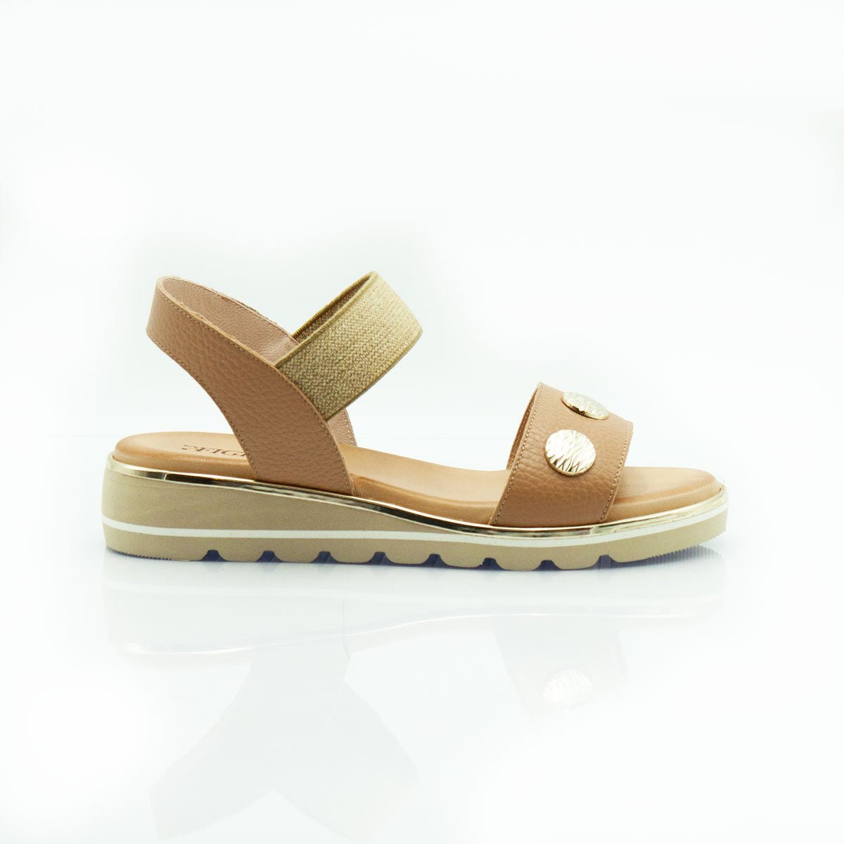 Figini - Sandali easy con zeppa in extralight in vitello cuoio - Figini Milano