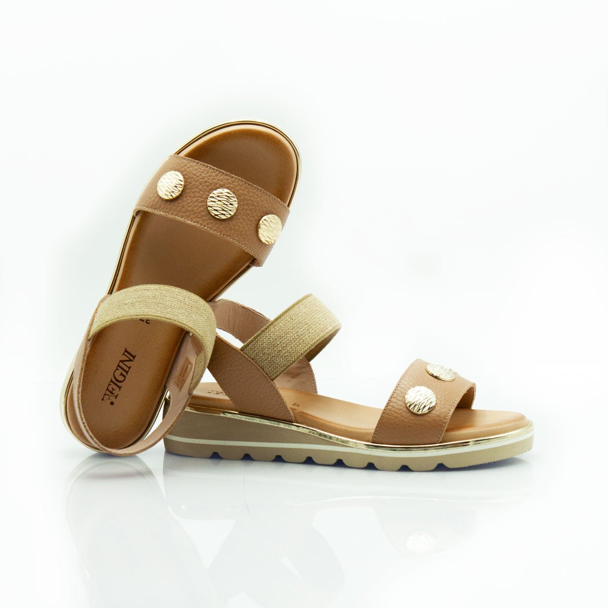 Figini - Sandali easy con zeppa in extralight in vitello cuoio - Figini Milano