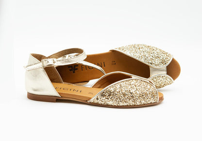 Figini - Sandali Glitter con tacco 1 cm in Platino - Figini Milano