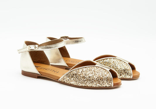 Figini - Sandali Glitter con tacco 1 cm in Platino - Figini Milano