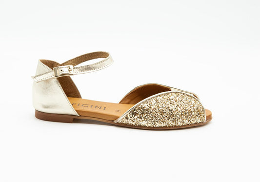 Figini - Sandali Glitter con tacco 1 cm in Platino - Figini Milano