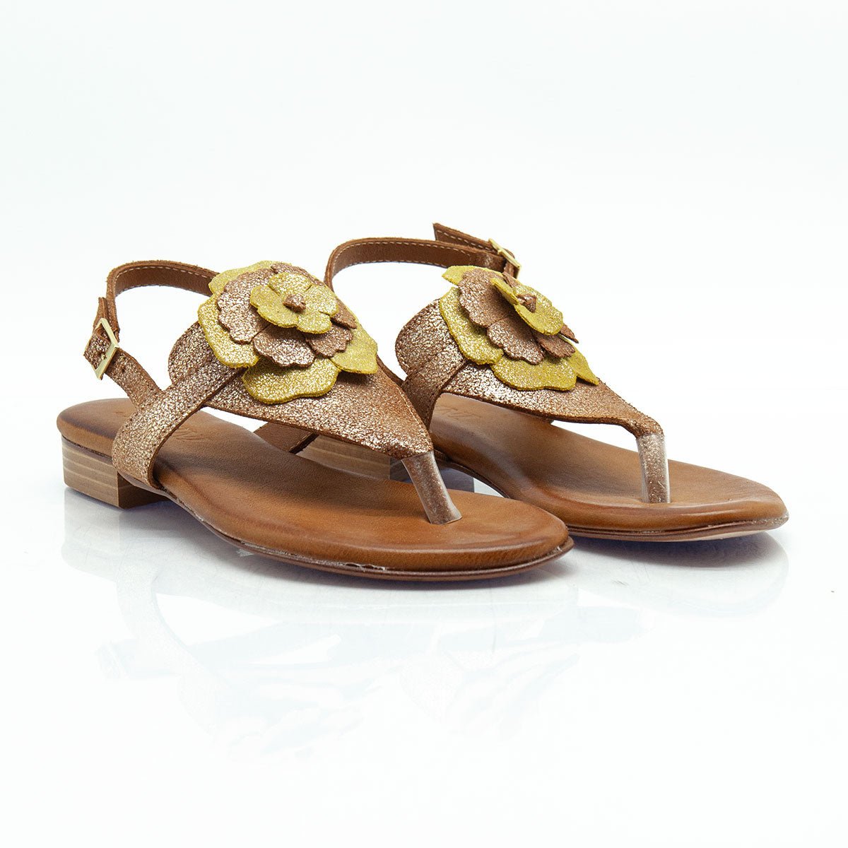 Figini - Sandali infradito con accessorio fiore in Camoscio Cuoio - Figini Milano