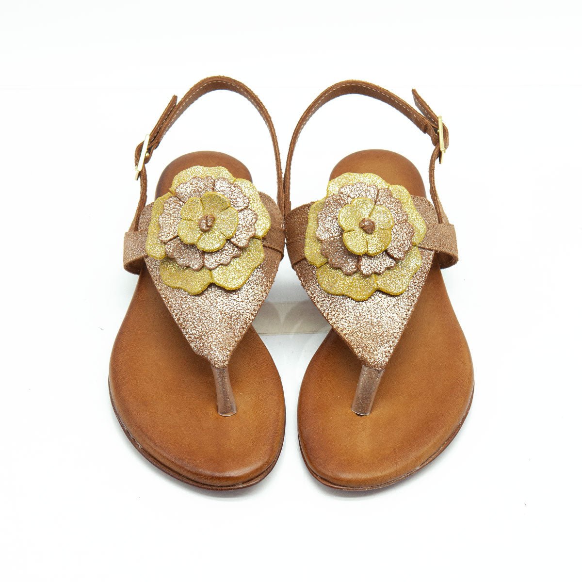 Figini - Sandali infradito con accessorio fiore in Camoscio Cuoio - Figini Milano