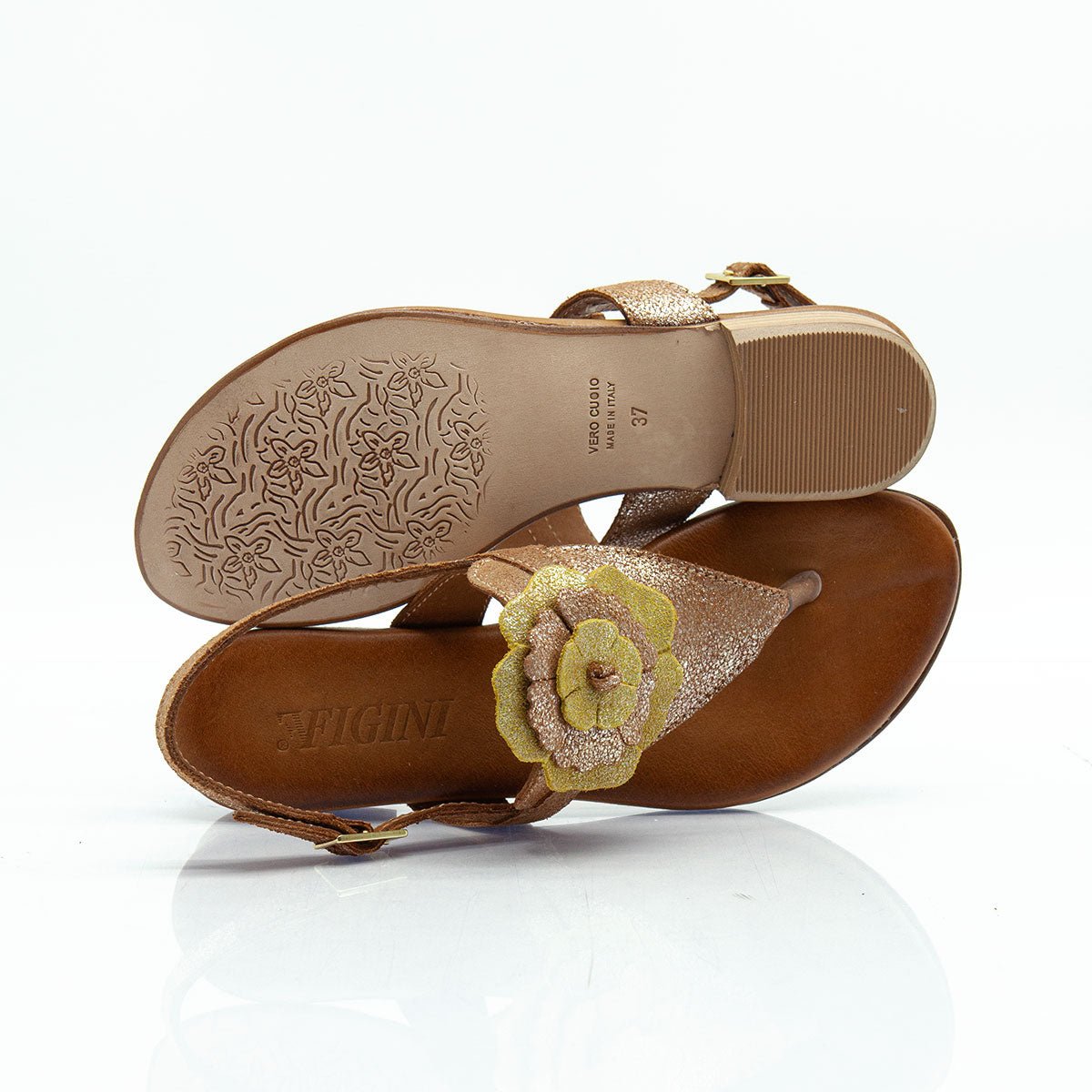 Figini - Sandali infradito con accessorio fiore in Camoscio Cuoio - Figini Milano