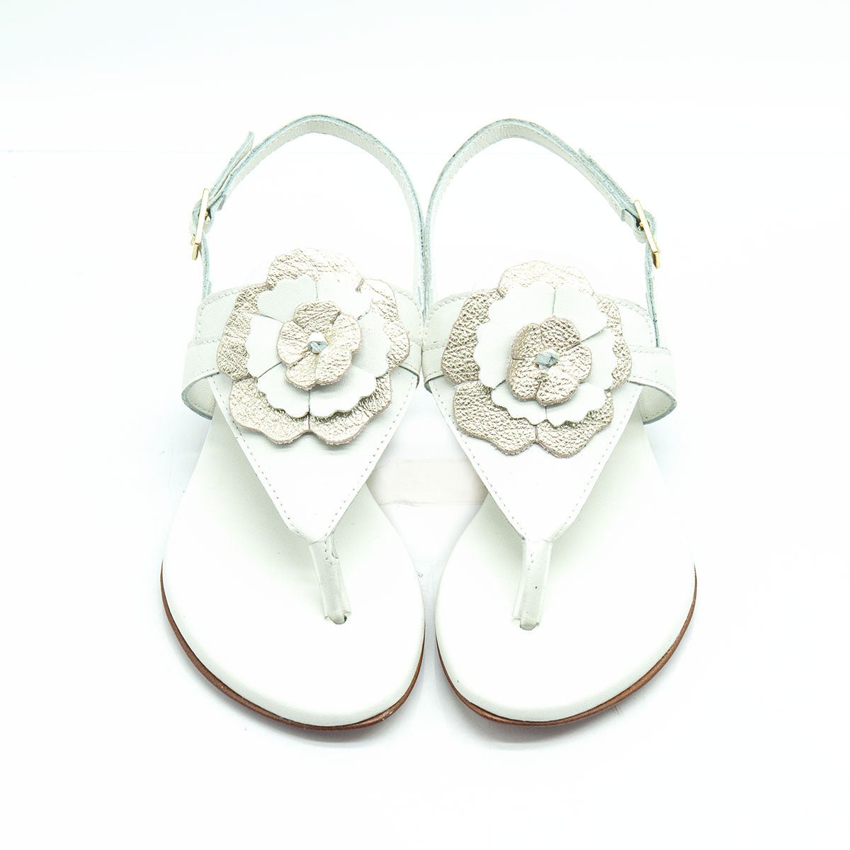 Figini - Sandali infradito con accessorio fiore in nappa bianco - Figini Milano