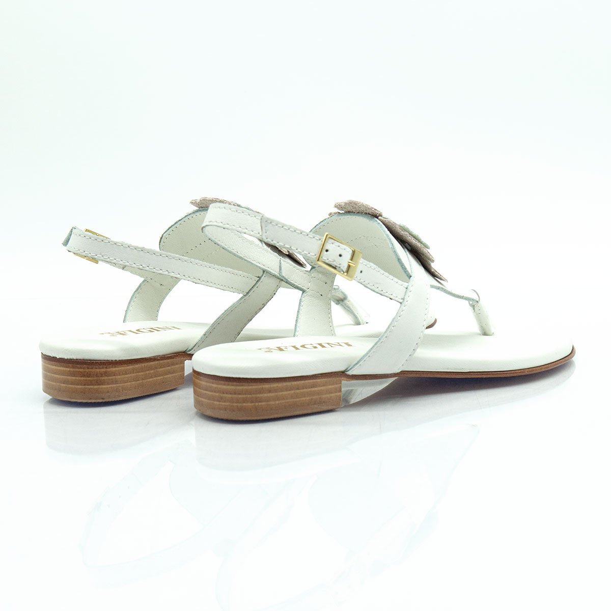Figini - Sandali infradito con accessorio fiore in nappa bianco - Figini Milano