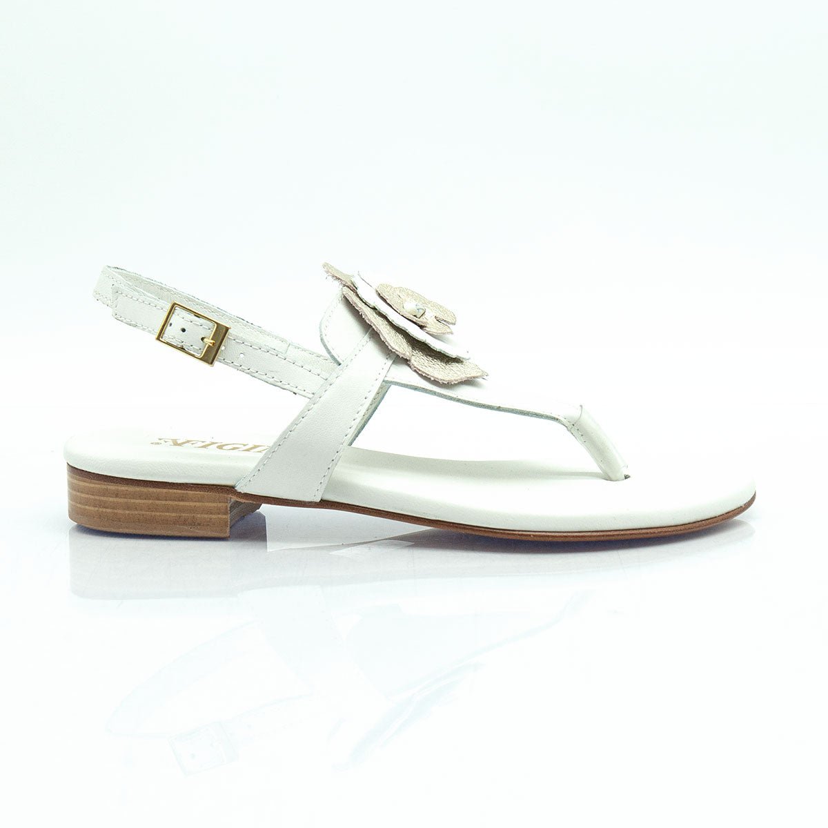 Figini - Sandali infradito con accessorio fiore in nappa bianco - Figini Milano