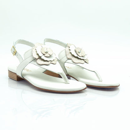 Figini - Sandali infradito con accessorio fiore in nappa bianco - Figini Milano