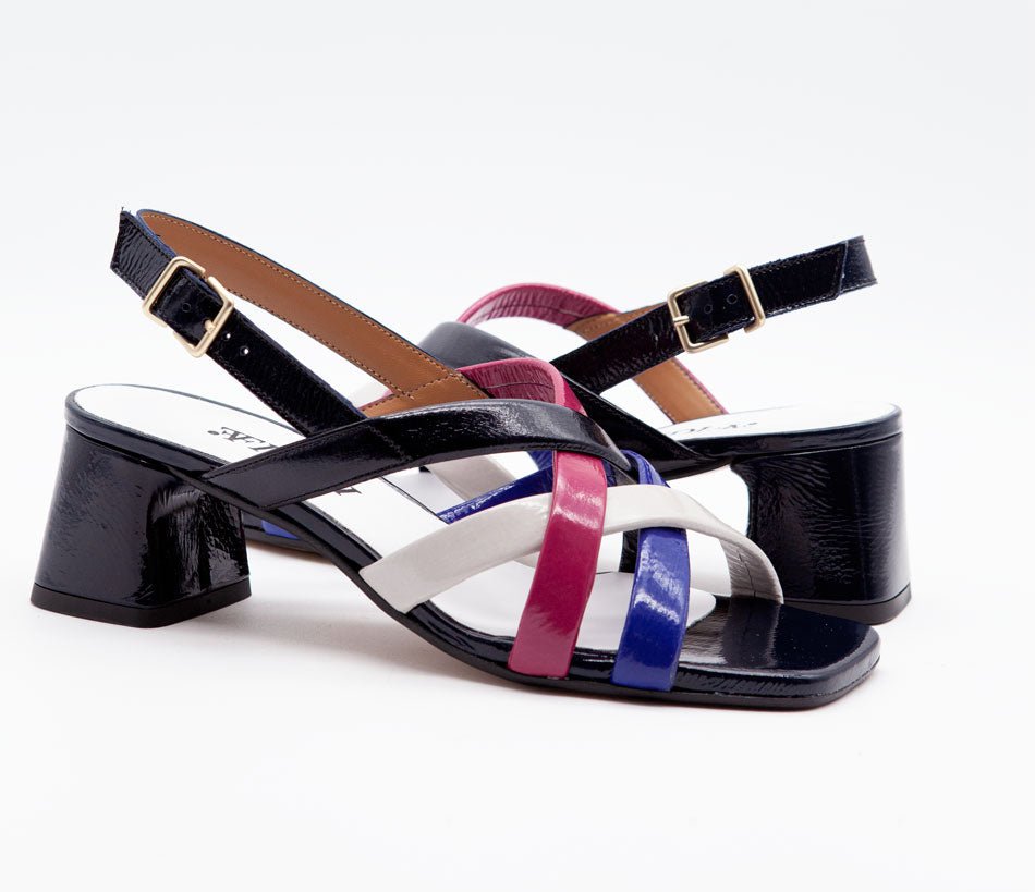 Figini - Sandali intrecciati con tacco 5 cm in vernice Blu - Figini Milano